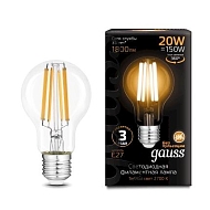 Лампа светодиодная филаментная Gauss E27 20W 2700K прозрачная 102902120 - купить онлайн в интернет-магазине Люстра-Тут (Санкт-Петербург) недорого