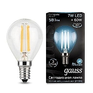 Лампа светодиодная филаментная Gauss E14 7W 4100К прозрачная 105801207 Image 0