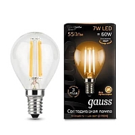 Лампа светодиодная филаментная Gauss E14 7W 2700К прозрачная 105801107 - купить онлайн в интернет-магазине Люстра-Тут (Санкт-Петербург) недорого