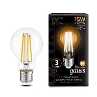 Лампа светодиодная филаментная Gauss E27 15W 2700K прозрачная 102902115 - купить онлайн в интернет-магазине Люстра-Тут (Санкт-Петербург) недорого
