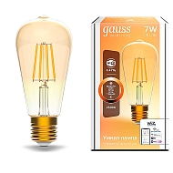 Лампа светодиодная диммируемая филаментная Gauss Smart Home Filament E27 7W 2500K золотистая 1290112 Image 1