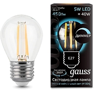 Лампа светодиодная диммируемая Gauss филаментная E27 5W 4100К прозрачная 105802205-D - купить онлайн в интернет-магазине Люстра-Тут (Санкт-Петербург) недорого