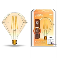 Лампа светодиодная диммируемая филаментная Gauss Smart Home Filament Diamond E27 7W 2500K золотистая 1350112 Image 1