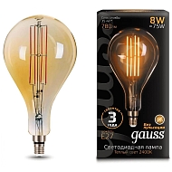 Лампа светодиодная филаментная Gauss E27 8W 2400K золотая 149802008 - купить онлайн в интернет-магазине Люстра-Тут (Санкт-Петербург) недорого