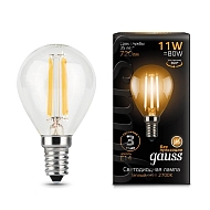 Лампа светодиодная филаментная Gauss E14 11W 2700К прозрачная 105801111 - купить онлайн в интернет-магазине Люстра-Тут (Санкт-Петербург) недорого