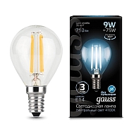 Лампа светодиодная филаментная Gauss E14 9W 4100К прозрачная 105801209 - купить онлайн в интернет-магазине Люстра-Тут (Санкт-Петербург) недорого