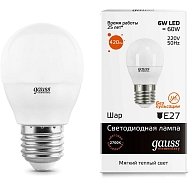 Лампа светодиодная Gauss E27 6W 3000K матовая 53216 - купить онлайн в интернет-магазине Люстра-Тут (Санкт-Петербург) недорого