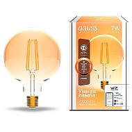 Лампа светодиодная диммируемая филаментная Gauss Smart Home Filament E27 7W 2500K золотистая 1320112 Image 1