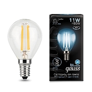 Лампа светодиодная филаментная Gauss E14 11W 4100К прозрачная 105801211 - купить онлайн в интернет-магазине Люстра-Тут (Санкт-Петербург) недорого