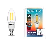 Лампа светодиодная диммируемая филаментная Gauss Smart Home Filament E14 4,5W 2000-6500K прозрачная 1250112 Image 1