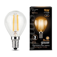 Лампа светодиодная филаментная Gauss E14 9W 2700К прозрачная 105801109 - купить онлайн в интернет-магазине Люстра-Тут (Санкт-Петербург) недорого