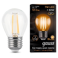 Лампа светодиодная филаментная Gauss E27 7W 2700К прозрачная 105802107 - купить онлайн в интернет-магазине Люстра-Тут (Санкт-Петербург) недорого
