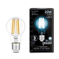 Лампа светодиодная филаментная Gauss E27 20W 4100K прозрачная 102902220 - купить онлайн в интернет-магазине Люстра-Тут (Санкт-Петербург) недорого