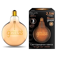 Лампа светодиодная филаментная Gauss E27 2,5W 2000K золотая 175802003 - купить онлайн в интернет-магазине Люстра-Тут (Санкт-Петербург) недорого