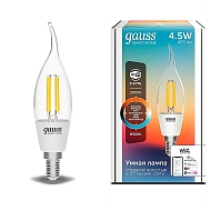 Лампа светодиодная диммируемая филаментная Gauss Smart Home Filament E14 4,5W 2000-6500K прозрачная 1280112 Image 1