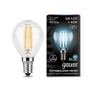 Лампа светодиодная филаментная Gauss E14 5W 4100K прозрачная 105801205 - купить онлайн в интернет-магазине Люстра-Тут (Санкт-Петербург) недорого